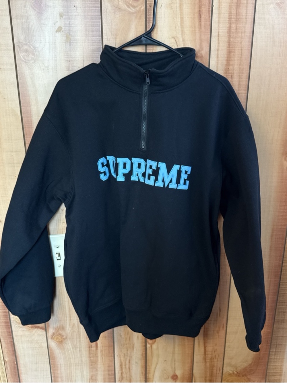 Supreme Black Quarter-Zip with Sky Blue Embroidered Logo